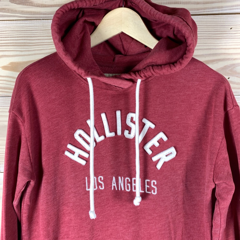 Hollister Hoodie Men Medium Burgundy Patch Logo Thumbhole Lightweight Sweatshirt